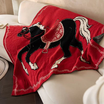 Coperta lavorata a maglia con motivo a cavallo festivo - image 4