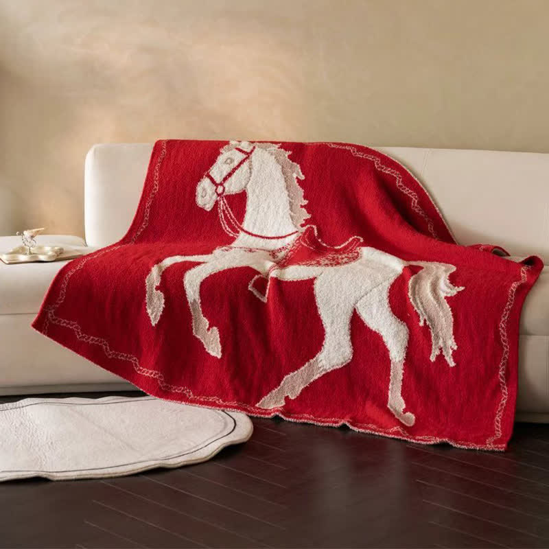 Coperta lavorata a maglia con motivo a cavallo festivo - image 7