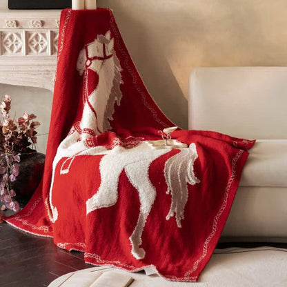 Coperta lavorata a maglia con motivo a cavallo festivo - image 8