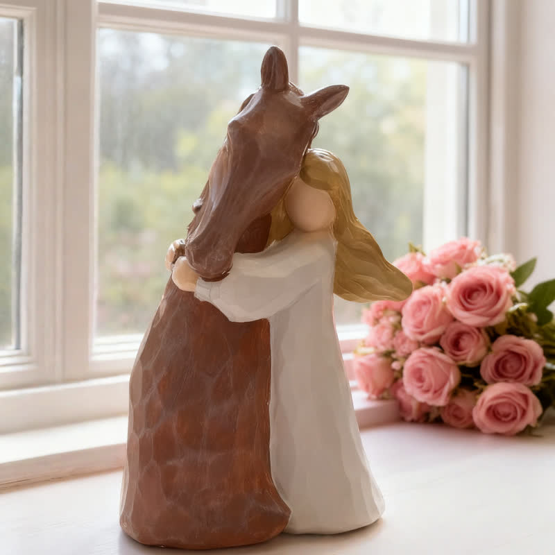 Decorazione per la casa in resina dipinta a mano raffigurante una ragazza e un cavallo - image 1
