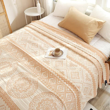 Trapunta in garza di cotone con motivo geometrico beige - Matrimoniale - image 0