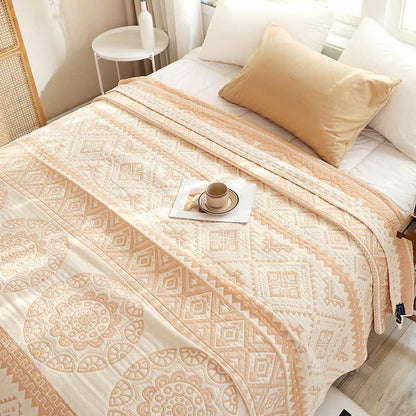 Trapunta in garza di cotone con motivo geometrico beige - Matrimoniale - image 0
