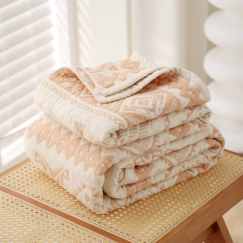 Trapunta in garza di cotone con motivo geometrico beige - image 1
