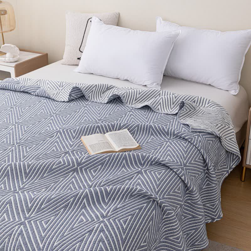 Trapunta reversibile in garza di cotone con motivo triangolare - Blu - Matrimoniale - image 2