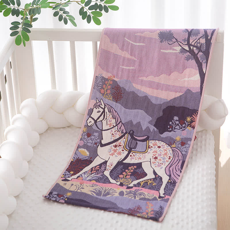 Asciugamano in garza di cotone con motivo floreale a cavallo viola - Viola - 35 cm x 75 cm - image 0