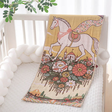 Asciugamano in garza di cotone con motivo floreale a cavallo rustico - Giallo - 35 cm x 75 cm - image 0