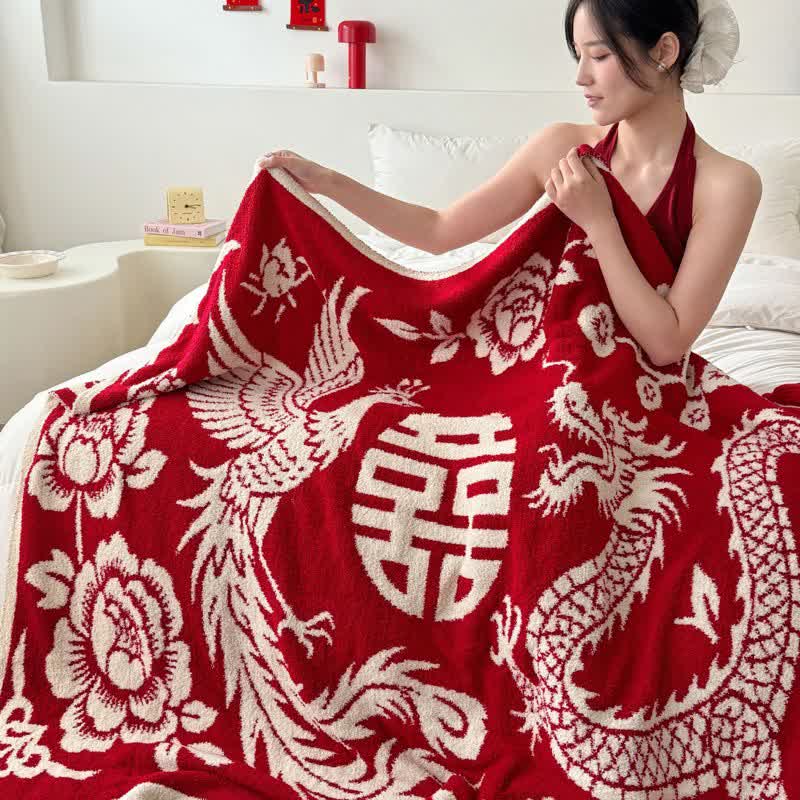 Coperta lavorata a maglia a forma di fenice di buon auspicio - image 2