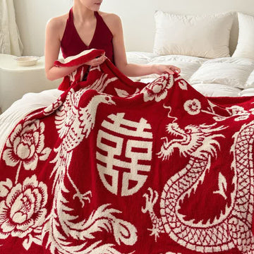 Coperta lavorata a maglia a forma di fenice di buon auspicio - 130cm x 160cm - image 0
