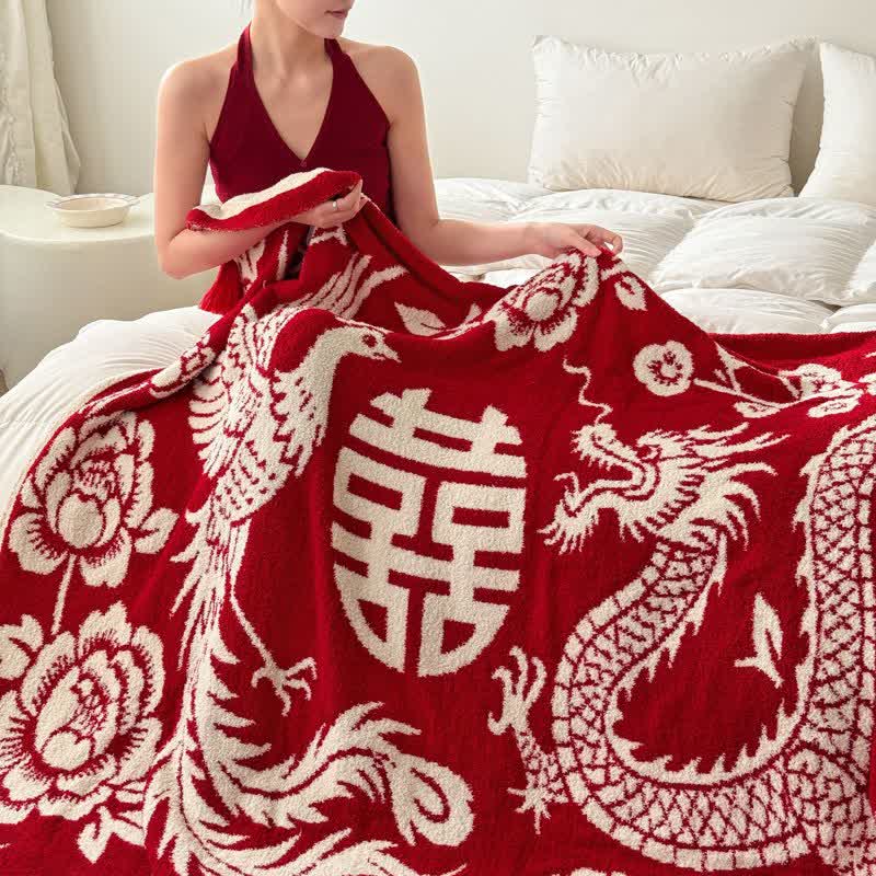 Coperta lavorata a maglia a forma di fenice di buon auspicio - 130cm x 160cm - image 0