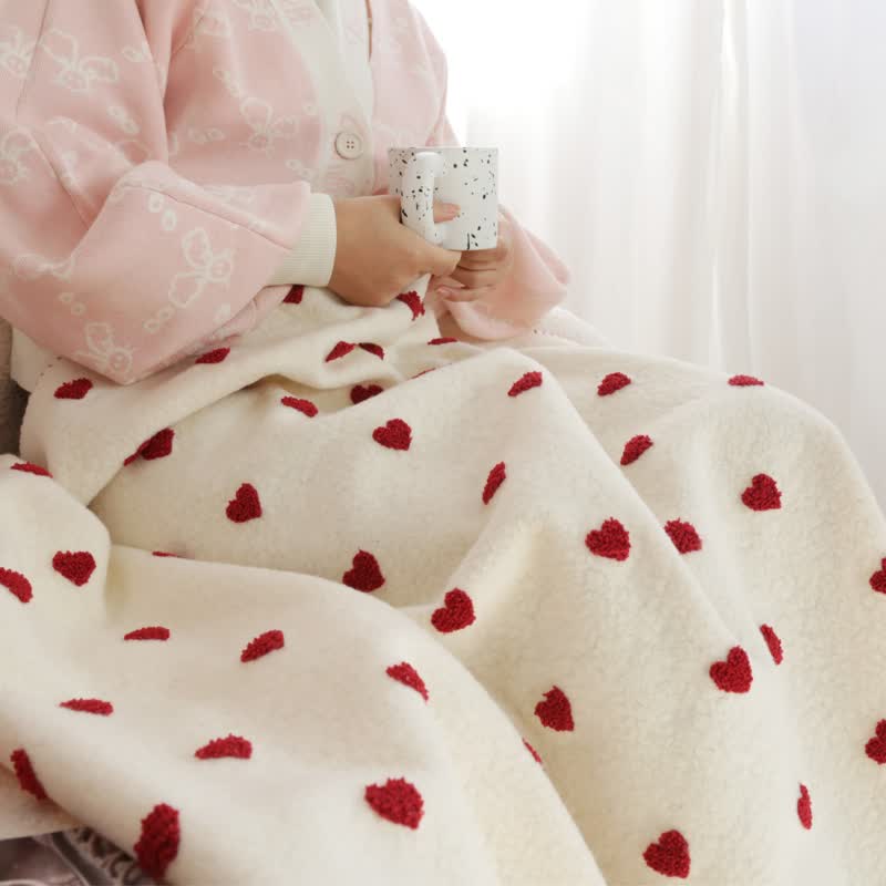 Coperta con motivo a cuore e pompon - image 6