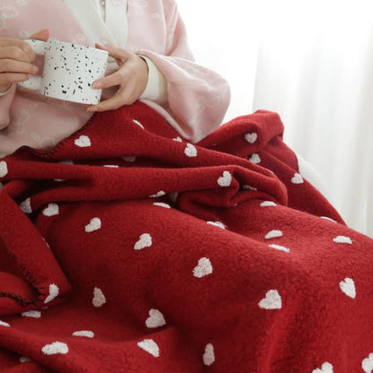 Coperta con motivo a cuore e pompon - Rosso - 150cm x200cm - image 8