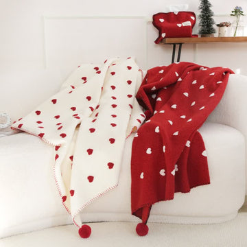 Coperta con motivo a cuore e pompon - image 0