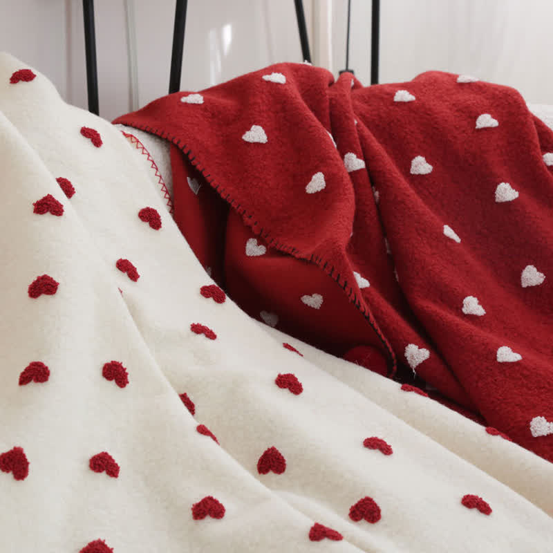 Coperta con motivo a cuore e pompon - image 1