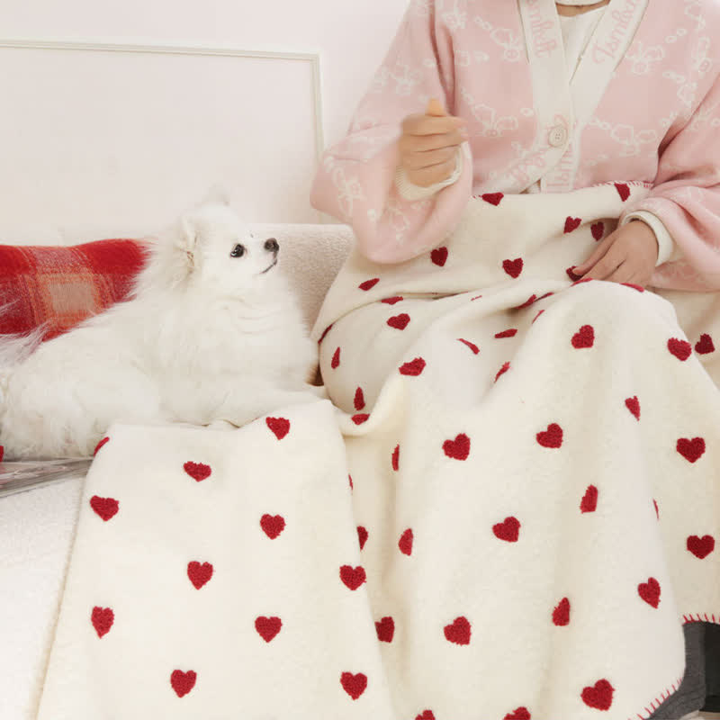 Coperta con motivo a cuore e pompon - image 4