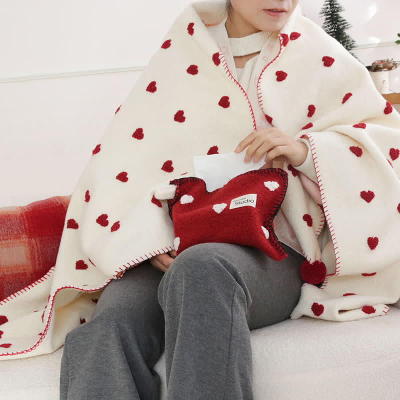 Coperta con motivo a cuore e pompon - image 5