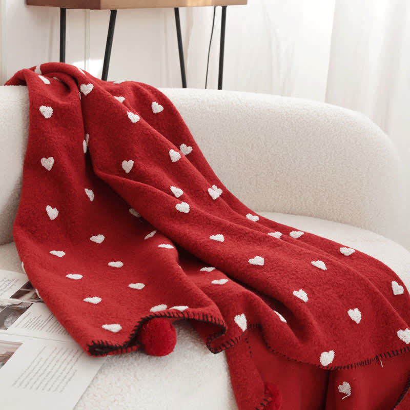 Coperta con motivo a cuore e pompon - image 10