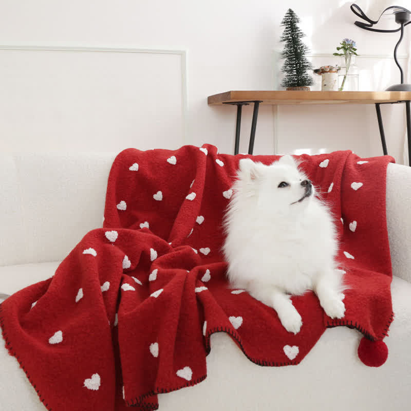 Coperta con motivo a cuore e pompon - image 12