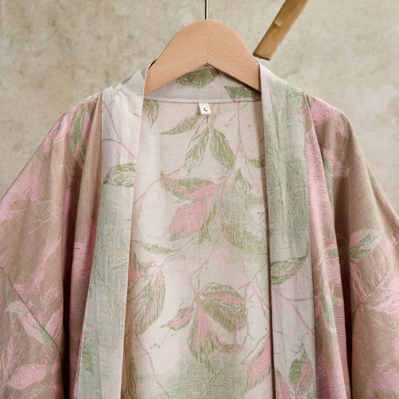 Kimono in garza di cotone con foglie naturali - image 21