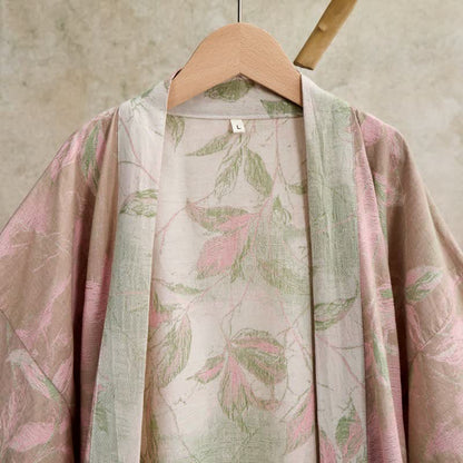 Kimono in garza di cotone con foglie naturali - image 21