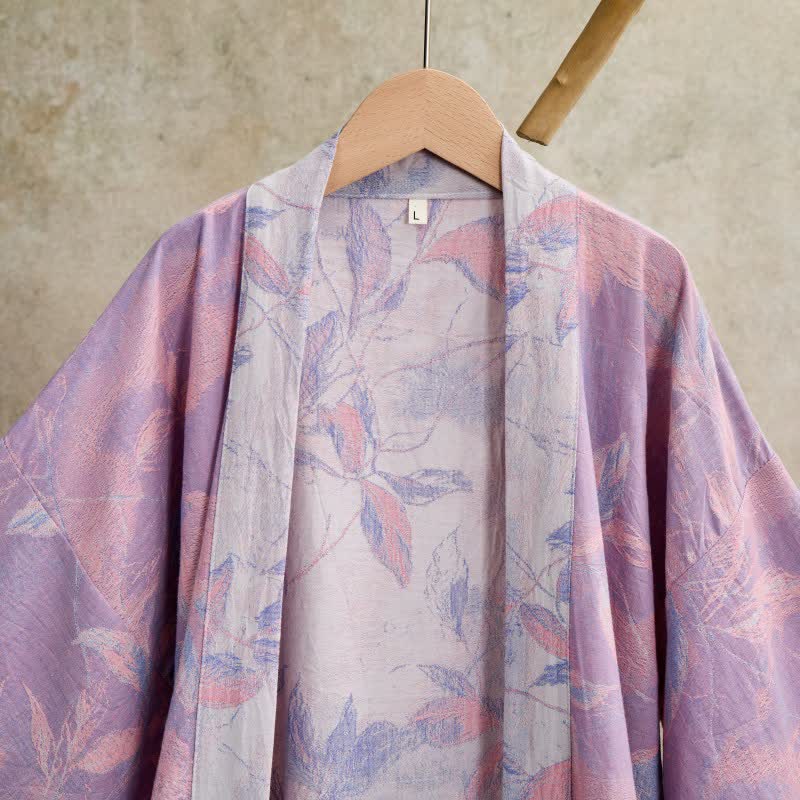 Kimono in garza di cotone con foglie naturali - image 15