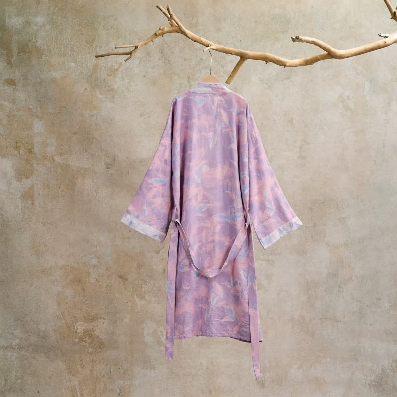 Kimono in garza di cotone con foglie naturali - image 14