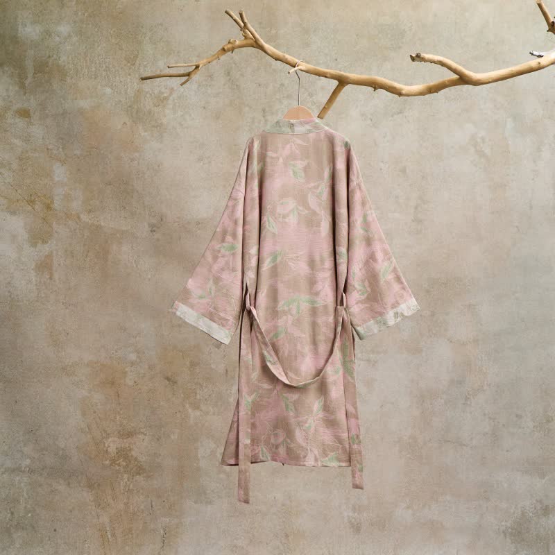 Kimono in garza di cotone con foglie naturali - image 20
