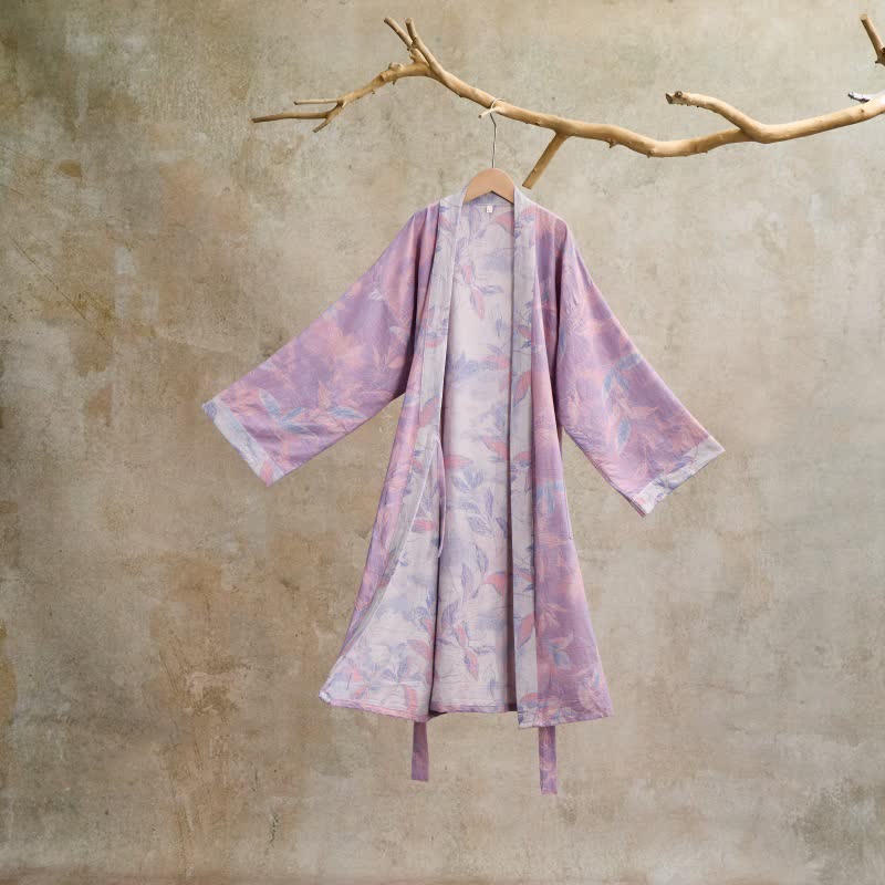 Kimono in garza di cotone con foglie naturali - Viola - L - image 13