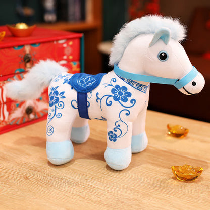 Peluche festivo dell'anno del cavallo 2026 - Beige (porcellana blu e bianca) - 2 pezzi - 30cm - image 15
