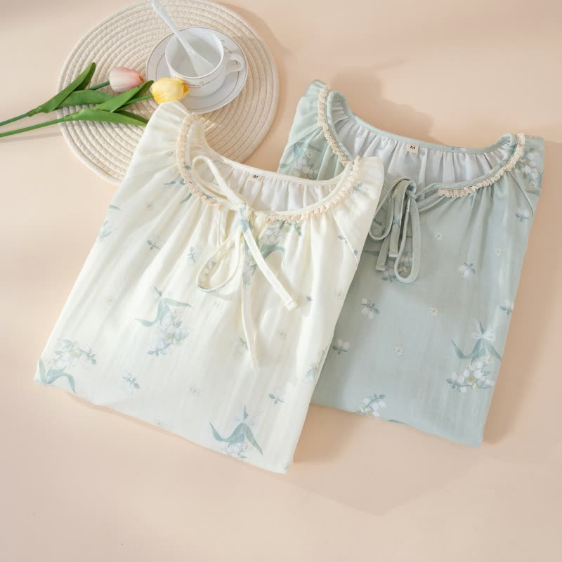 Camicia da notte in garza di cotone con motivo floreale Bellflower - image 1