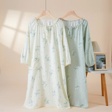 Camicia da notte in garza di cotone con motivo floreale Bellflower - image 0