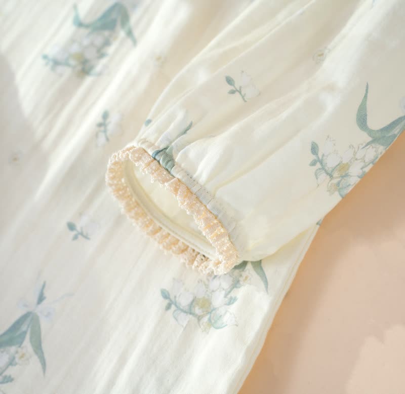 Camicia da notte in garza di cotone con motivo floreale Bellflower - image 4