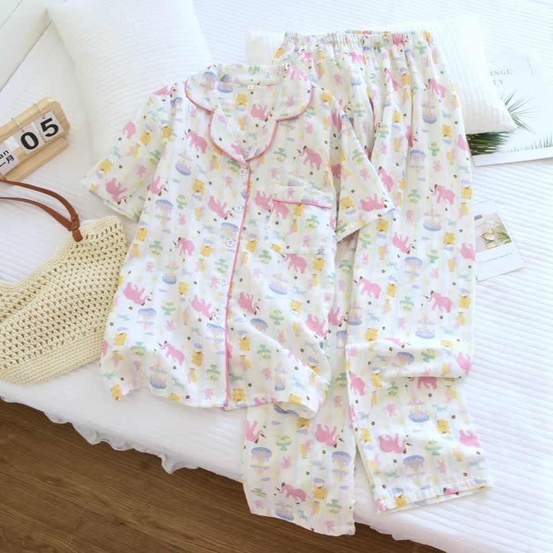 Pigiama in garza di cotone Elephant Playground - Beige - Top e pantaloni lunghi - 2XL - image 4