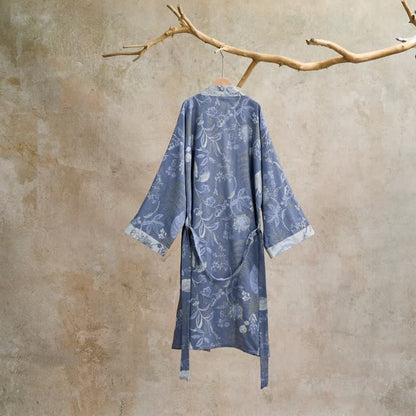 Kimono in garza di cotone con foglie pastorali - image 2