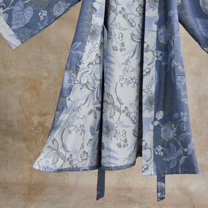 Kimono in garza di cotone con foglie pastorali - image 5