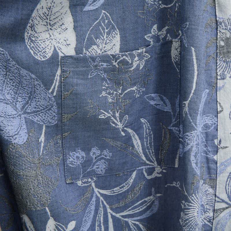 Kimono in garza di cotone con foglie pastorali - image 6
