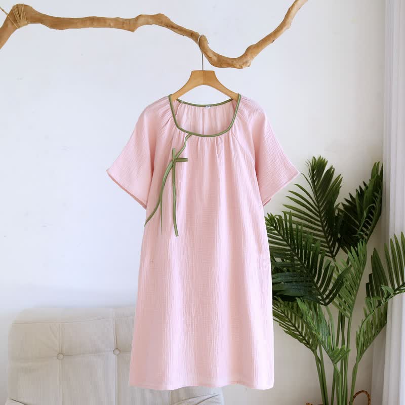 Camicia da notte minimalista in garza di cotone in stile orientale - Rosa - XL - image 4