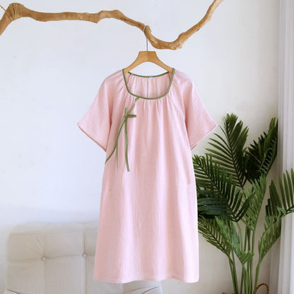 Camicia da notte minimalista in garza di cotone in stile orientale - Rosa - XL - image 4