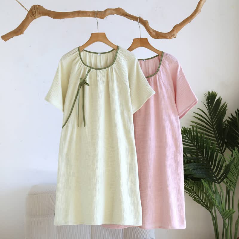 Camicia da notte minimalista in garza di cotone in stile orientale - image 1