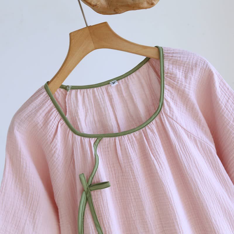 Camicia da notte minimalista in garza di cotone in stile orientale - image 7