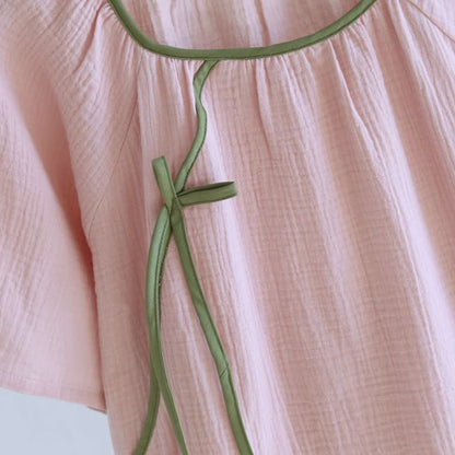 Camicia da notte minimalista in garza di cotone in stile orientale - image 9