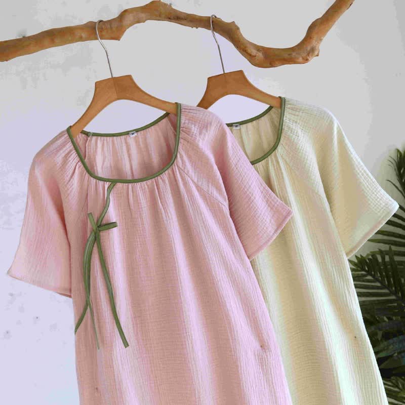 Camicia da notte minimalista in garza di cotone in stile orientale - image 3