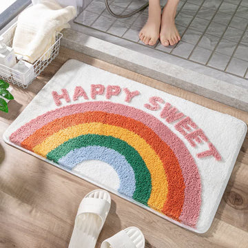 Tappeto da bagno decorativo con motivo arcobaleno dei cartoni animati - Bianco - 60CM X 90CM - image 0