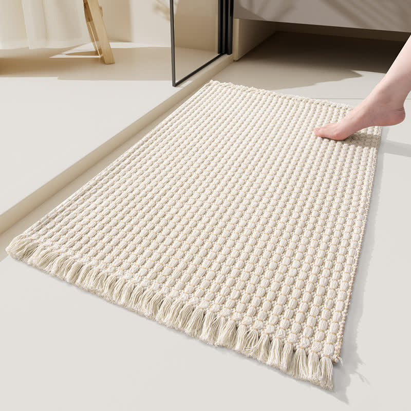 Tappetino da bagno intrecciato con nappe - Beige - 60CM x 90CM - image 0