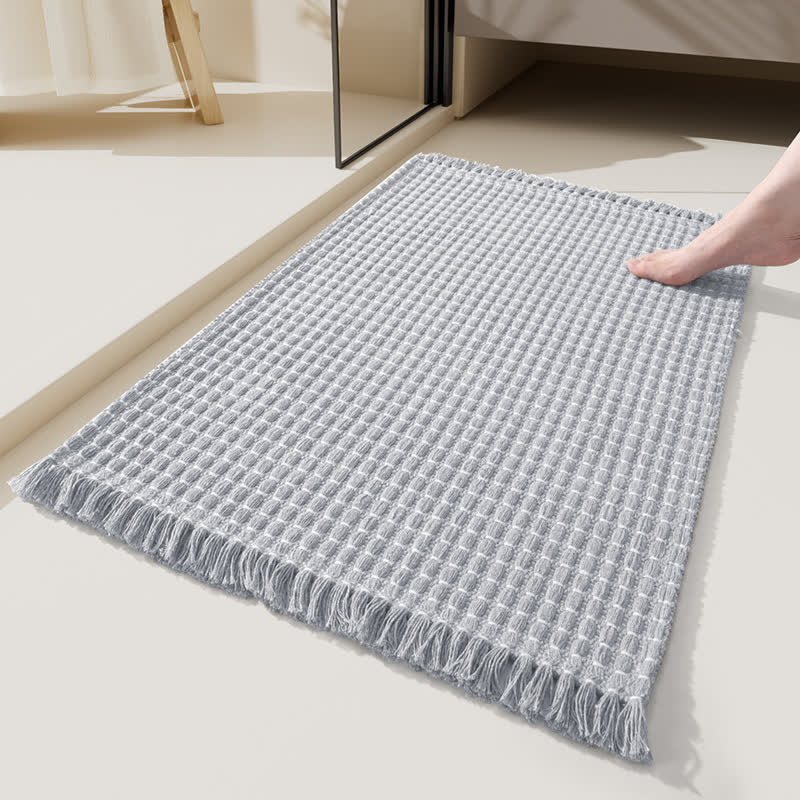 Tappetino da bagno intrecciato con nappe - Grigio - 60CM x 90CM - image 1