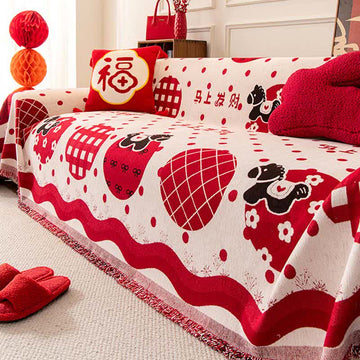 Coperta antiscivolo in ciniglia con motivo a cavallo dello zodiaco - 180cm x 460cm - image 0