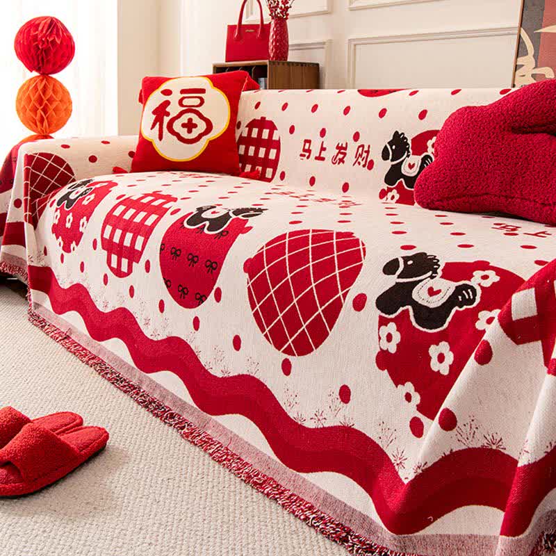 Coperta antiscivolo in ciniglia con motivo a cavallo dello zodiaco - 180cm x 460cm - image 0