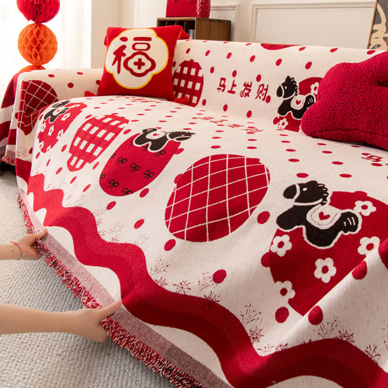 Coperta antiscivolo in ciniglia con motivo a cavallo dello zodiaco - image 4