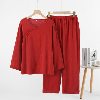 Pigiama in cotone rosso minimalista per coppie - Collo asimmetrico - Rosso - Donne: XL - image 3