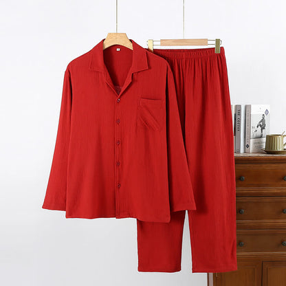 Pigiama in cotone rosso minimalista per coppie - Collo a revers - Rosso - Uomo: XL - image 1