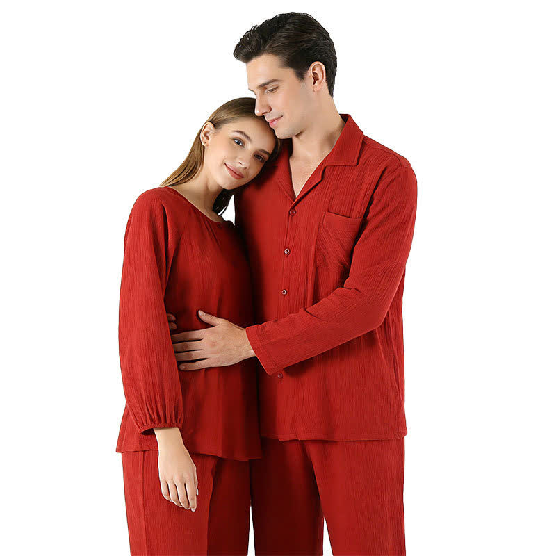 Pigiama in cotone rosso minimalista per coppie - image 0
